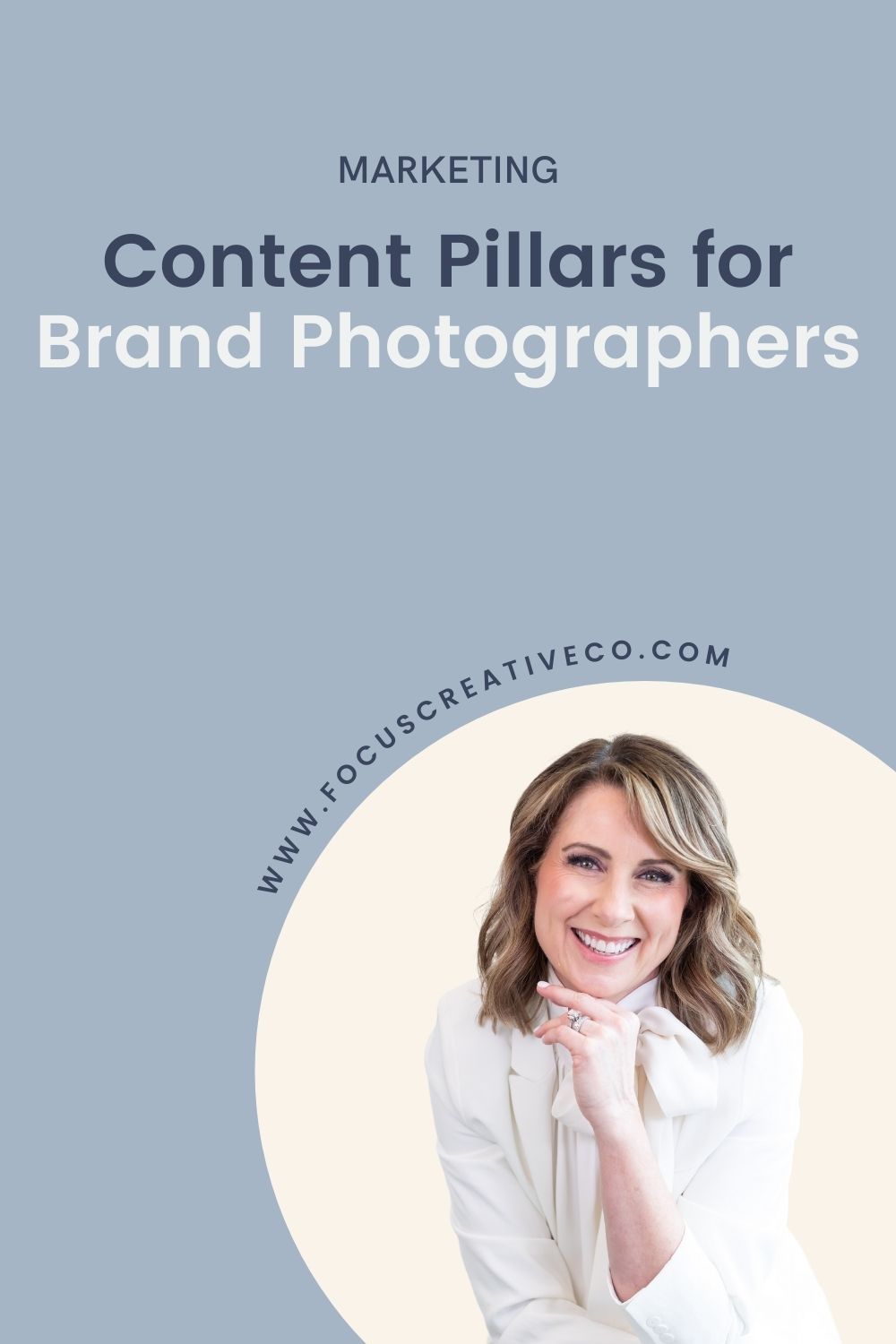 light blue graphic with the text content pillars for brand photographers and a photo woman 